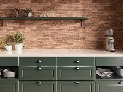 Background tile, Effect travertine, Color red,brown, Glazed porcelain stoneware, 6x25 cm, Finish matte