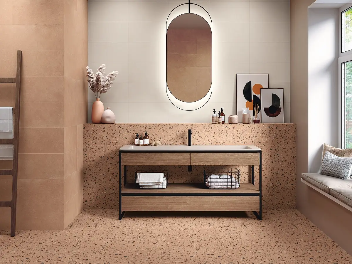 Background tile, Effect terracotta, Color beige, Glazed porcelain stoneware, 30x60 cm, Finish antislip