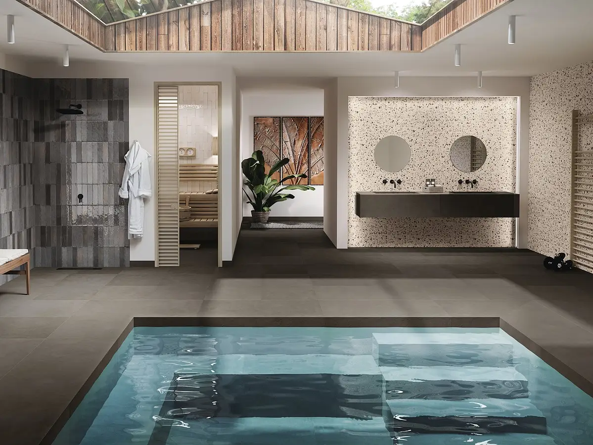 Taustalaatta, Teema mosaiikkibetoni, Väri beige väri, Lasitettu porcellanato-laatta, 30x30 cm, Pinta liukkaudenesto