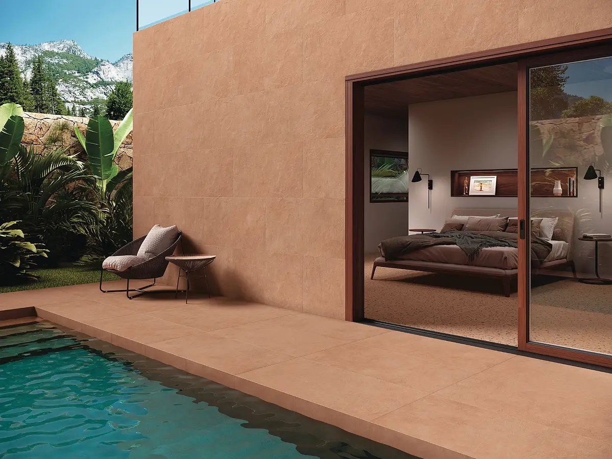 Background tile, Effect terracotta, Color brown, Glazed porcelain stoneware, 60x120 cm, Finish antislip