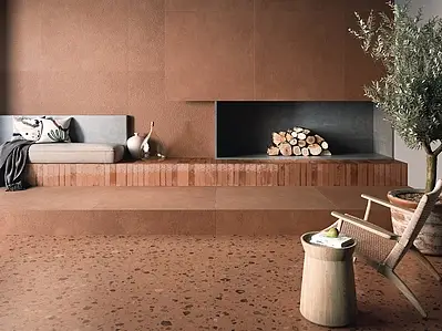 Background tile, Effect terracotta, Color brown, Glazed porcelain stoneware, 120x120 cm, Finish matte