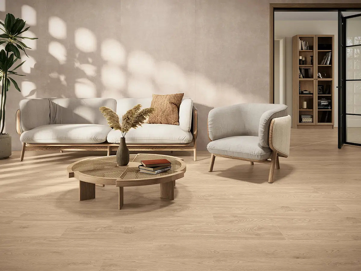 Background tile, Effect wood, Color beige, Glazed porcelain stoneware, 25x150 cm, Finish matte