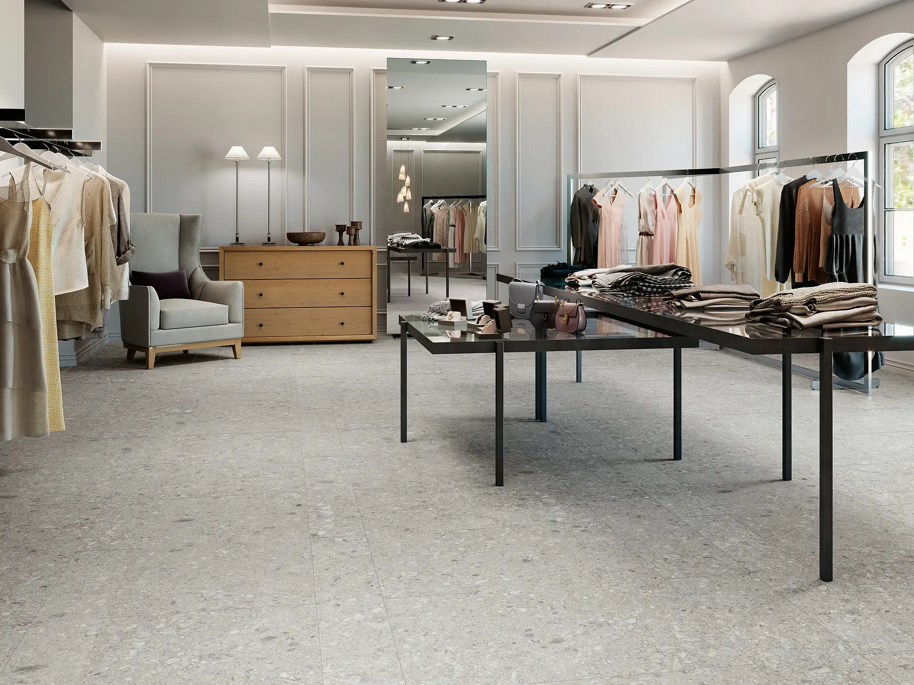 Background tile, Effect ceppo di gré, Color grey, Glazed porcelain stoneware, 20x120 cm, Finish antislip