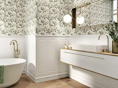 Background tile, Effect unicolor, Color white, Style boiserie, Ceramics, 30x90 cm, Finish matte