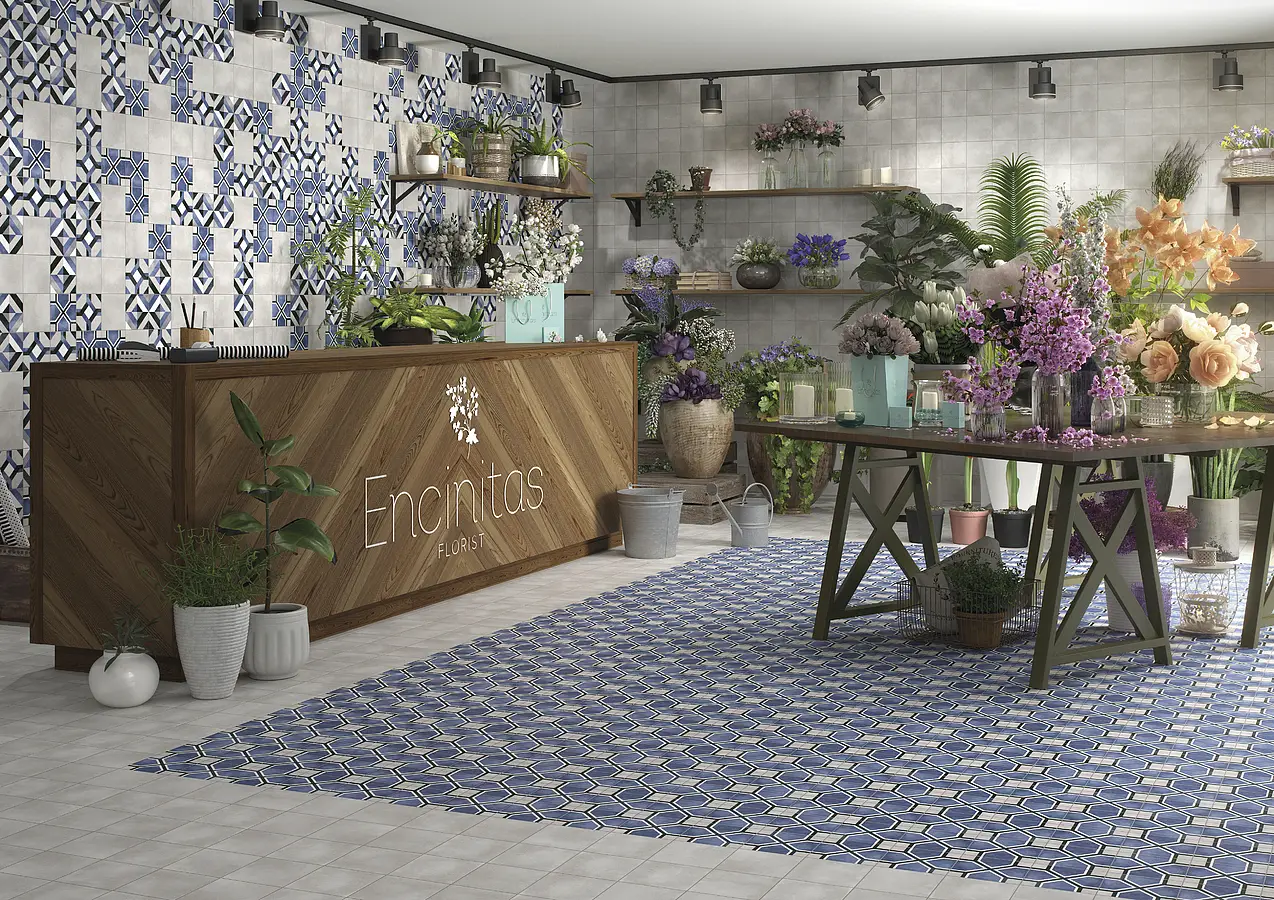 Background tile, Effect faux encaustic tiles, Color multicolor, Glazed porcelain stoneware, 15x15 cm, Finish matte