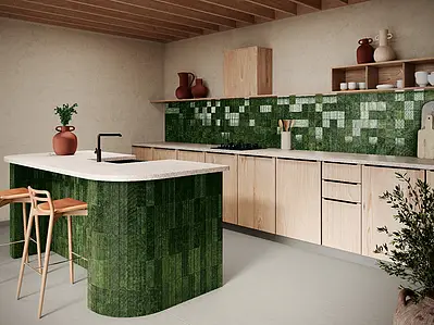 Background tile, Effect crackle glaze, Color green, Ceramics, 10x10 cm, Finish glossy