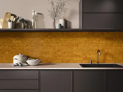 Background tile, Effect crackle glaze, Color yellow, Ceramics, 6.5x20 cm, Finish glossy