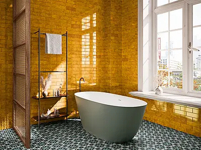 Background tile, Effect crackle glaze, Color yellow, Ceramics, 6.5x20 cm, Finish glossy