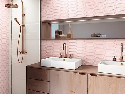 Background tile, Color pink, Ceramics, 5x18 cm, Finish glossy