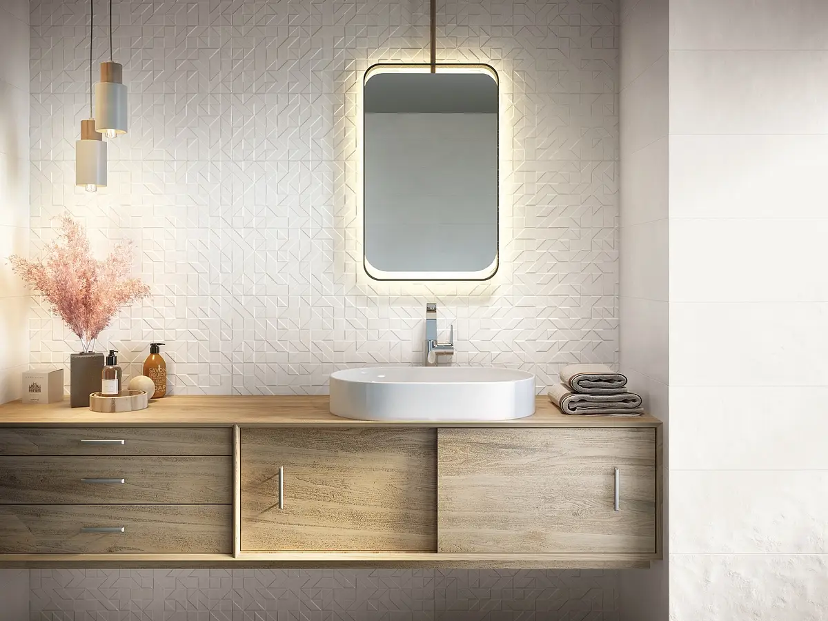 Background tile, Effect concrete, Color white, Ceramics, 25x75 cm, Finish Honed