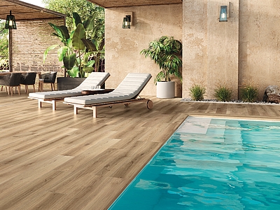 Background tile, Effect wood, Color brown, Glazed porcelain stoneware, 20x120 cm, Finish antislip
