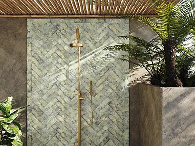 Background tile, Color green,grey, Ceramics, 6.4x26 cm, Finish glossy