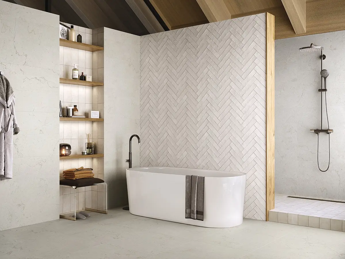 Background tile, Effect limestone, Color grey, Ceramics, 25x75 cm, Finish matte