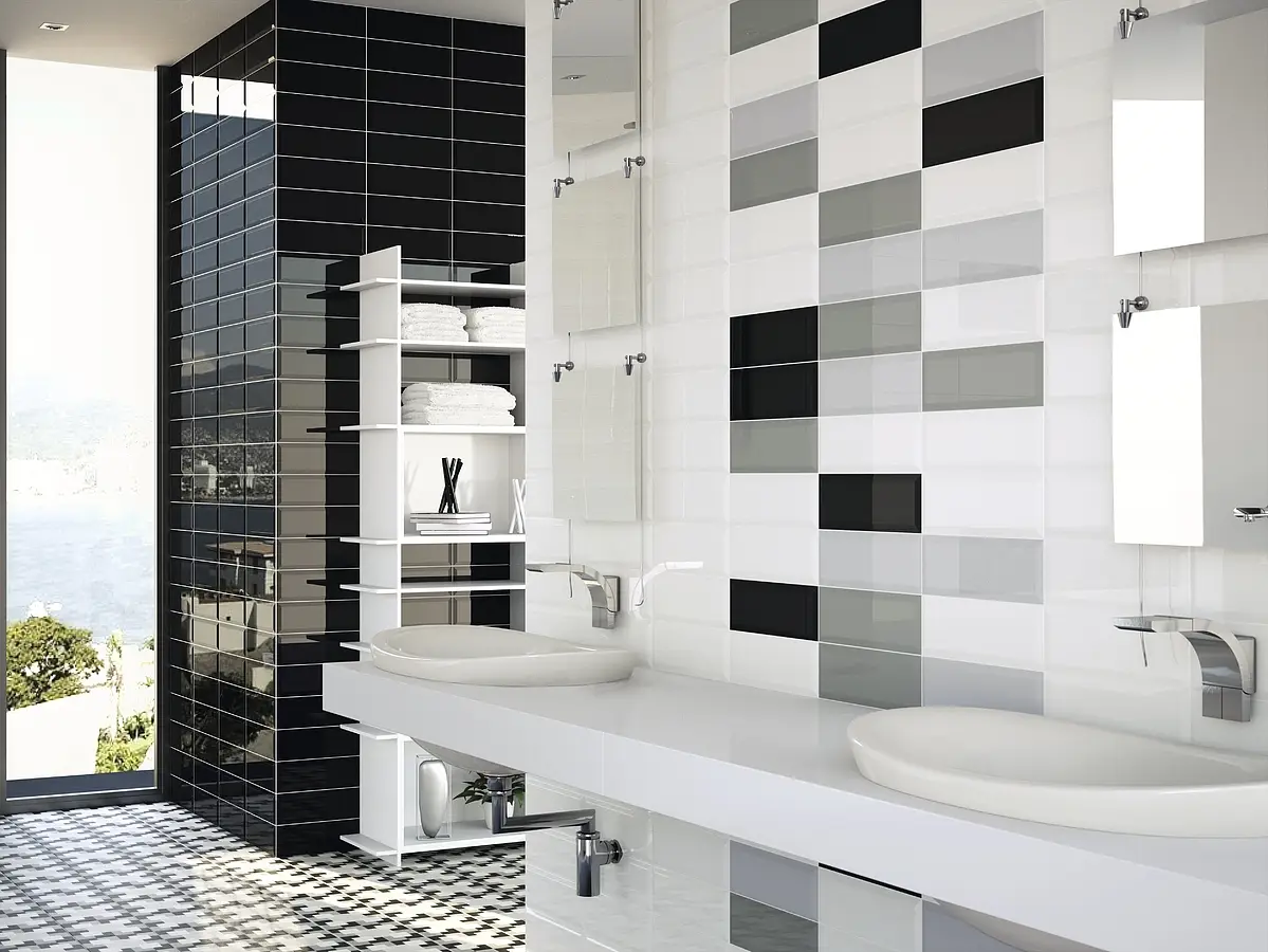 Background tile, Effect unicolor, Color white, Style metro, Ceramics, 10x30 cm, Finish glossy