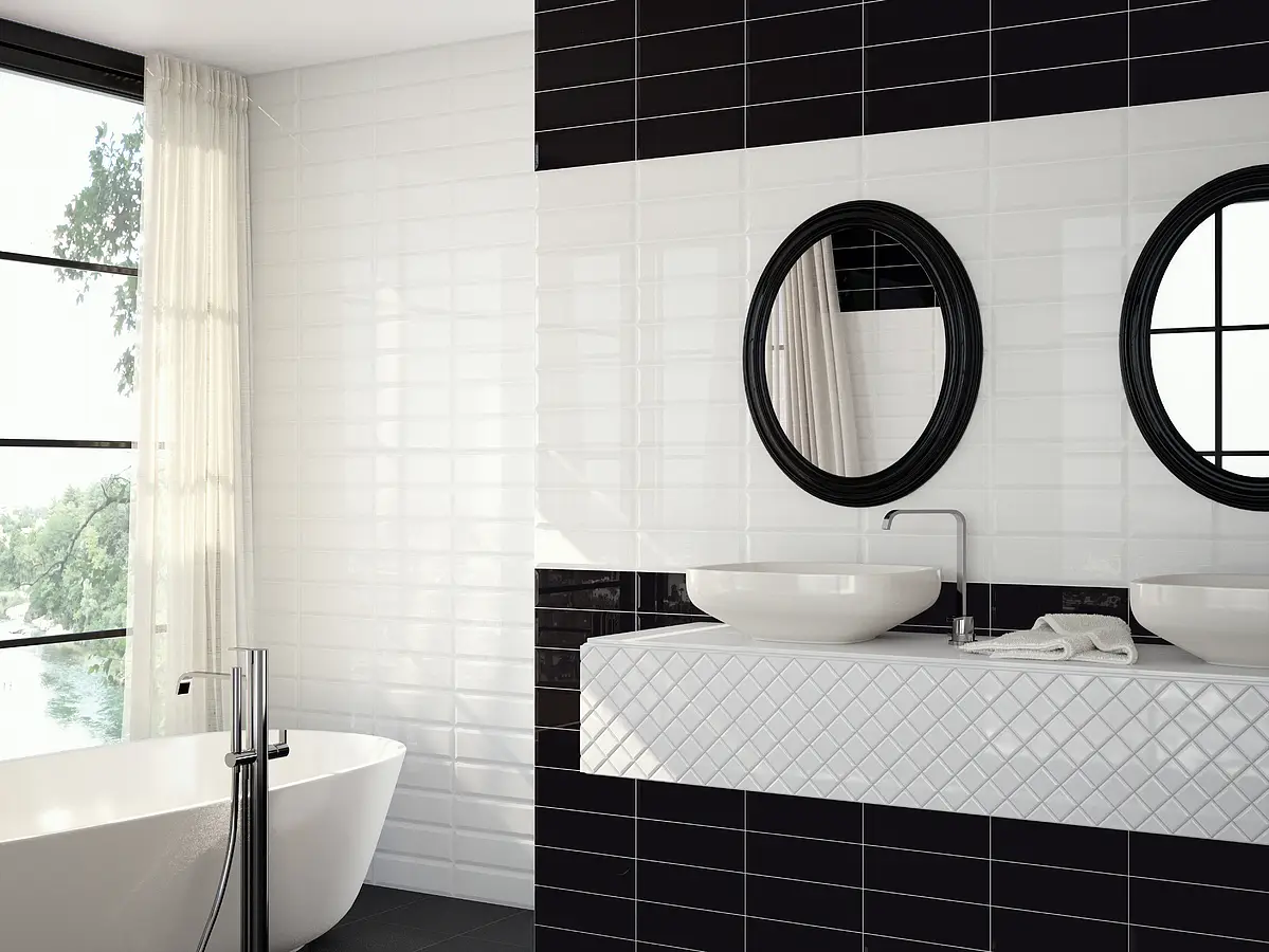 Background tile, Effect unicolor, Color white, Style metro, Ceramics, 10x30 cm, Finish glossy