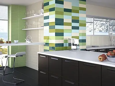 Background tile, Color green, Style metro, Ceramics, 10x30 cm, Finish glossy