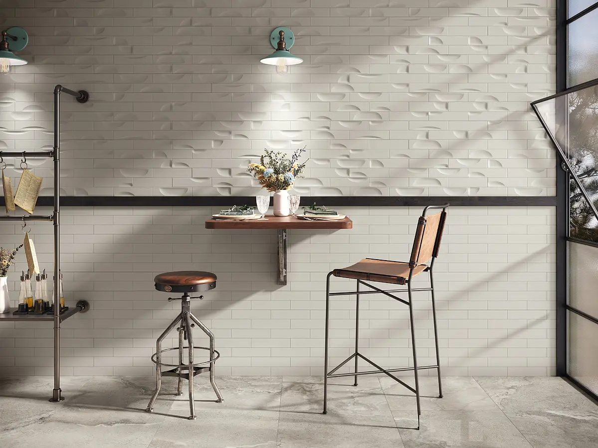 Background tile, Effect unicolor, Color white, Ceramics, 6.3x25 cm, Finish matte