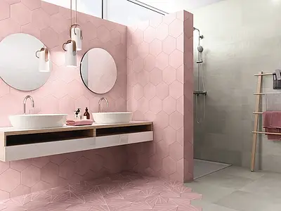 Bakgrunnsflis, Effekt konkret, Farge rosa, Glasert porselenssteintøy, 23x26 cm, Overflate matt