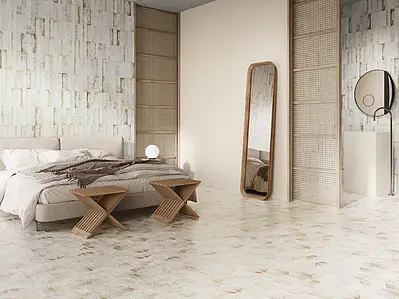 Background tile, Effect metal, Color white, Ceramics, 6.3x25 cm, Finish aged