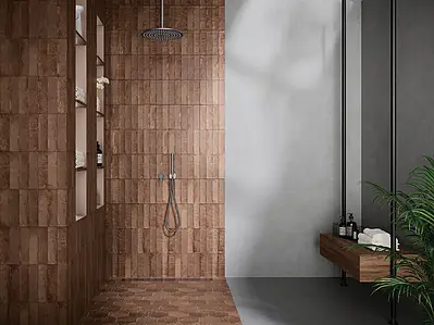 Background tile, Effect metal, Color brown, Ceramics, 6.3x25 cm, Finish matte