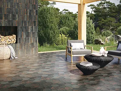 Background tile, Effect metal, Color black, Ceramics, 6.3x25 cm, Finish matte