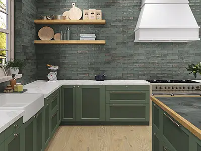 Background tile, Effect metal, Color green, Ceramics, 6.3x25 cm, Finish matte