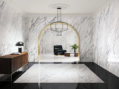 Background tile, Effect stone,other marbles, Color black & white, Glazed porcelain stoneware, 120x280 cm, Finish polished