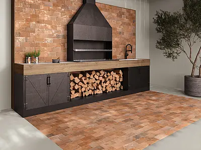 Background tile, Effect terracotta, Color brown, Glazed porcelain stoneware, 10x20 cm, Finish antislip