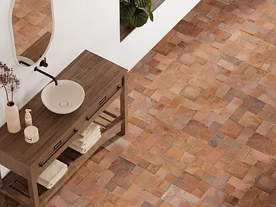 Background tile, Effect terracotta, Color brown, Glazed porcelain stoneware, 20x20 cm, Finish antislip