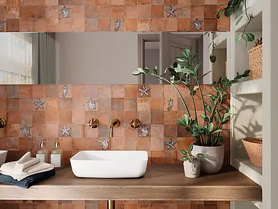 Background tile, Effect terracotta, Color navy blue,brown, Style patchwork, Glazed porcelain stoneware, 10x10 cm, Finish matte