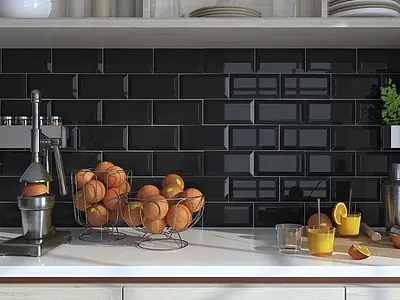 Background tile, Color black, Style metro, Ceramics, 10x20 cm, Finish glossy