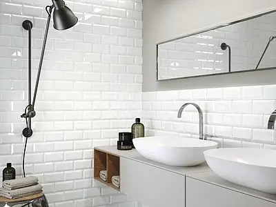 Background tile, Color white, Style metro, Ceramics, 10x20 cm, Finish glossy