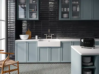 Background tile, Effect unicolor, Color black, Style zellige, Ceramics, 7.5x30 cm, Finish glossy