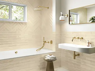 Background tile, Effect unicolor, Color beige, Style zellige, Ceramics, 7.5x30 cm, Finish glossy