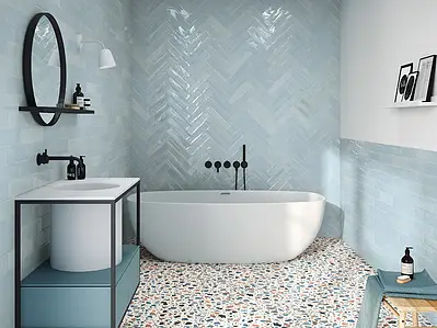 Background tile, Effect unicolor, Color sky blue, Style zellige, Ceramics, 7.5x30 cm, Finish glossy