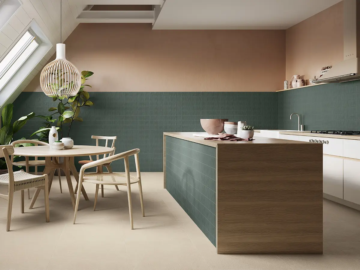 Mosaic effect tiles, Color green, Ceramics, 10x30 cm, Finish matte