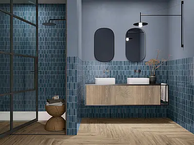 Mosaic effect tiles, Color navy blue, Ceramics, 10x30 cm, Finish glossy