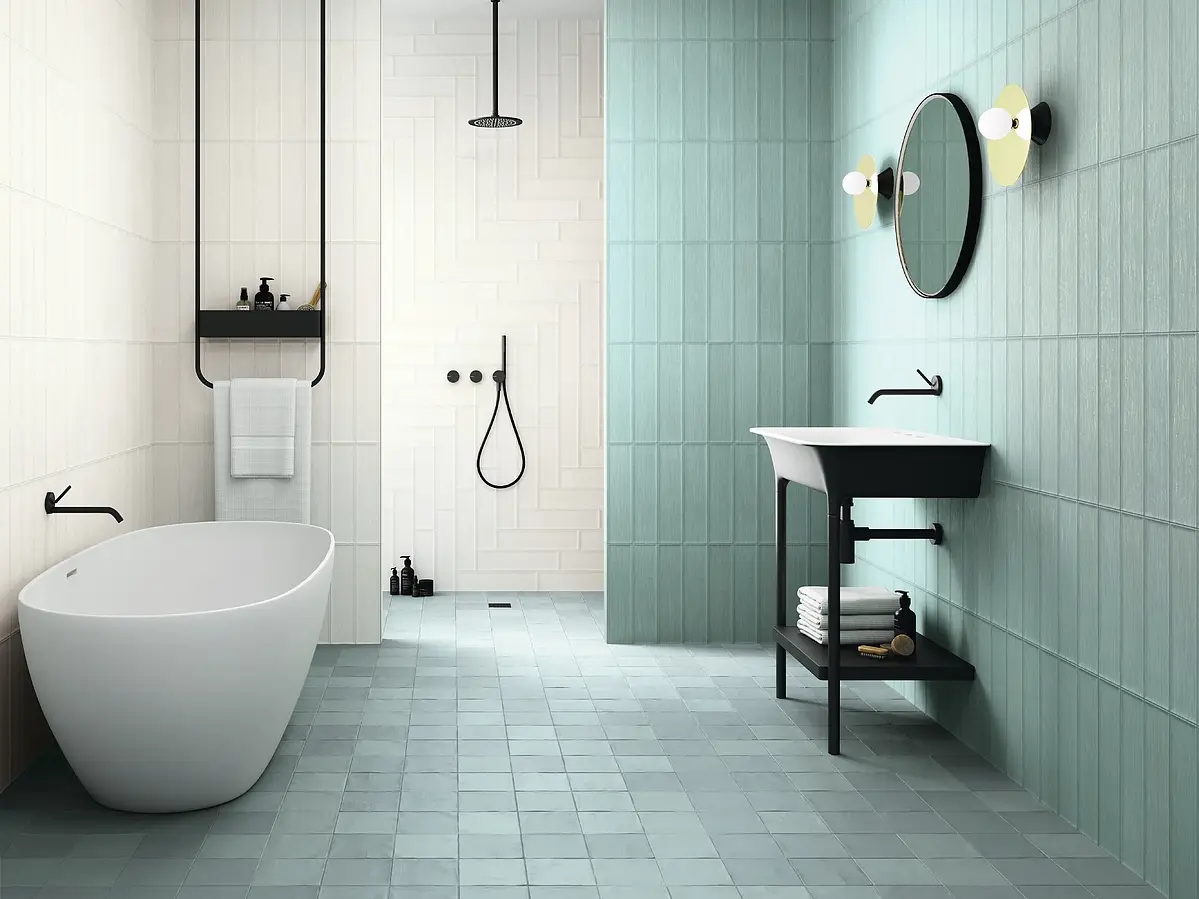 Background tile, Color green, Ceramics, 10x40 cm, Finish matte