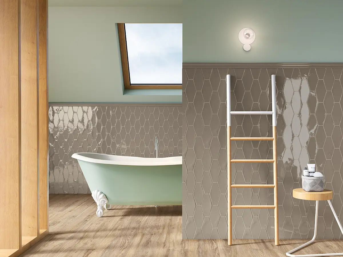 Background tile, Effect wood, Color brown, Glazed porcelain stoneware, 25x150 cm, Finish matte