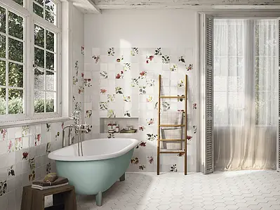 Background tile, Color white, Ceramics, 12.4x12.4 cm, Finish glossy