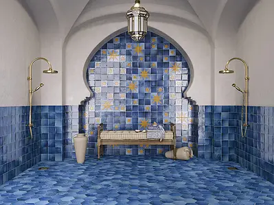 Carrelage, Teinte bleue, Céramique, 12.4x12.4 cm, Surface brillante