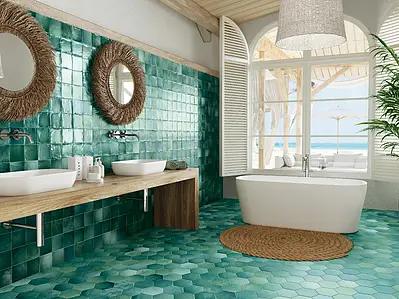 Background tile, Color green, Ceramics, 12.4x12.4 cm, Finish glossy