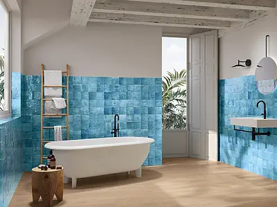 Background tile, Color navy blue, Style handmade, Ceramics, 13.2x13.2 cm, Finish glossy