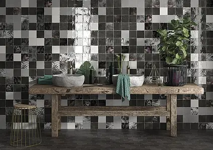 Background tile, Color black, Style zellige, Ceramics, 13x13 cm, Finish glossy