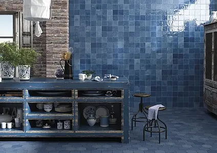 Background tile, Color navy blue, Style zellige, Ceramics, 13x13 cm, Finish glossy