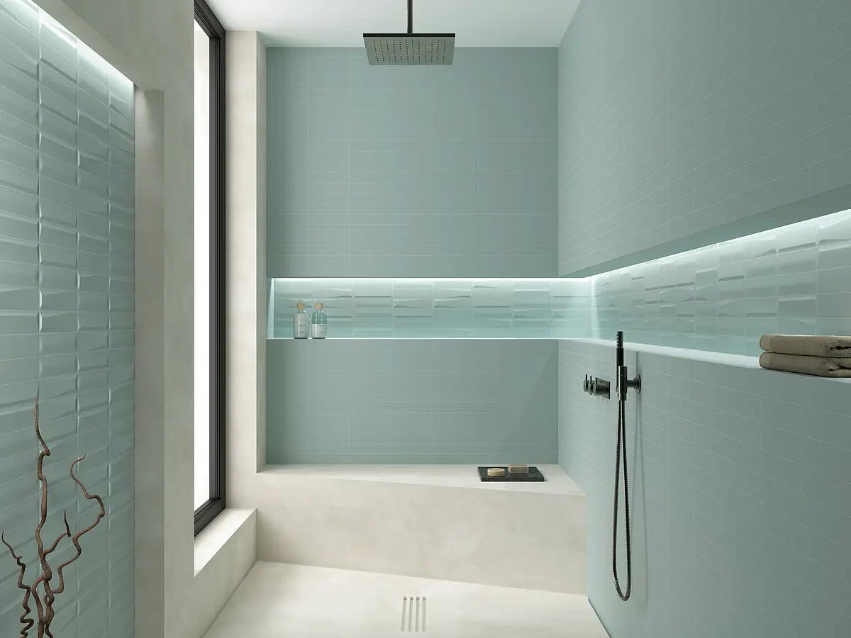 Azulejo base, Efecto monocolor, Color verde, Cerámica, 5x20 cm, Acabado mate