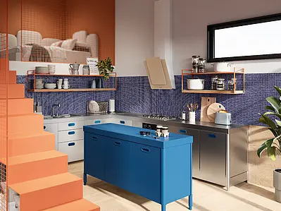 Mosaic effect tiles, Effect unicolor, Color navy blue, Ceramics, 10x10 cm, Finish glossy