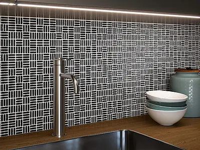 Mosaic effect tiles, Effect unicolor, Color black, Ceramics, 10x10 cm, Finish glossy
