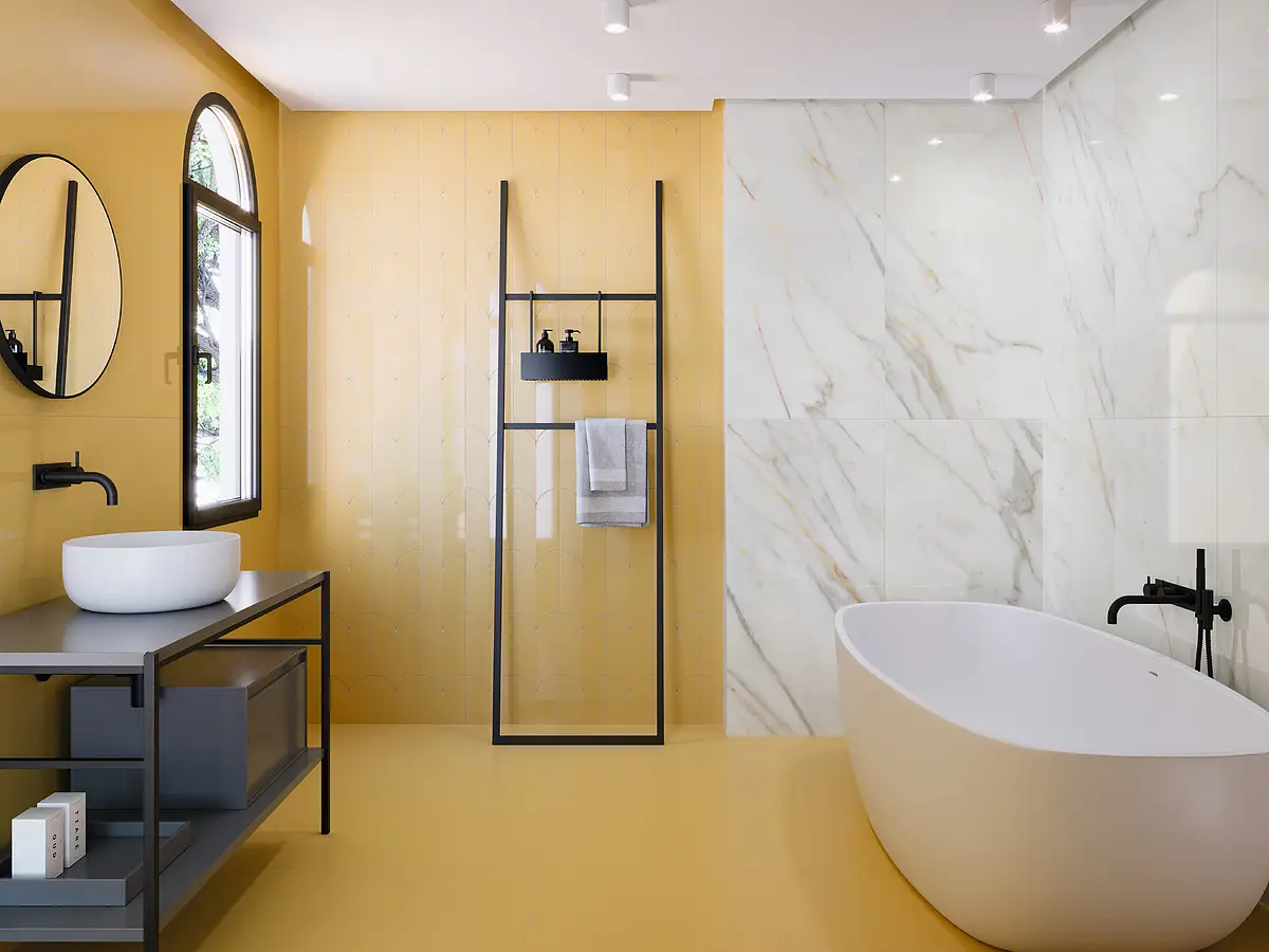 Background tile, Effect unicolor, Color yellow, Glazed porcelain stoneware, 60x120 cm, Finish polished
