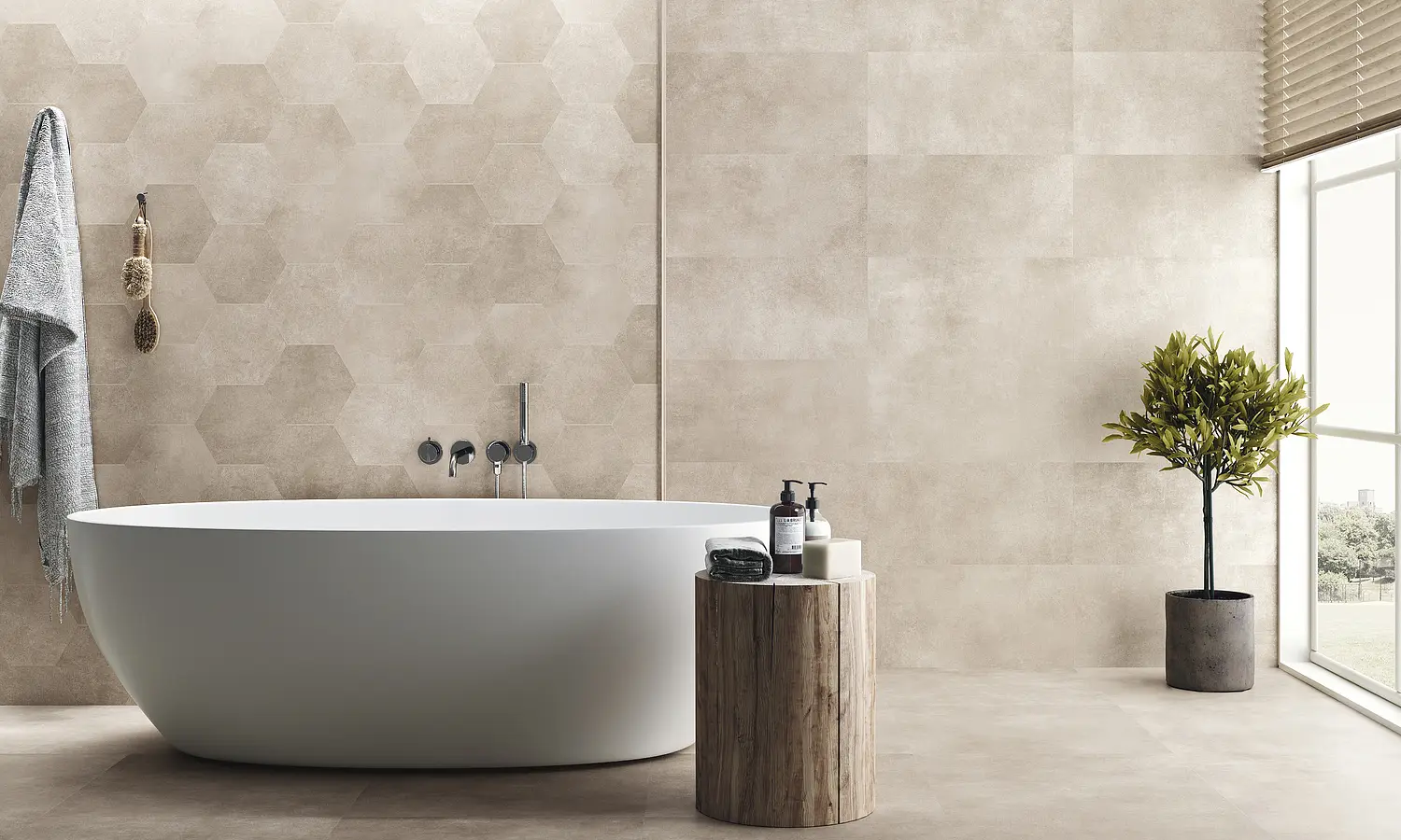 Background tile, Effect concrete, Color beige, Glazed porcelain stoneware, 30x60 cm, Finish antislip
